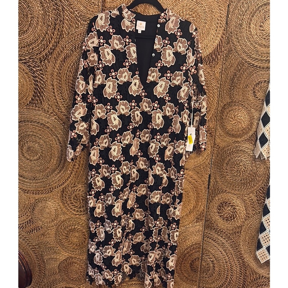 j. marie Black Tan Midi Dress 3/4 Sleeves